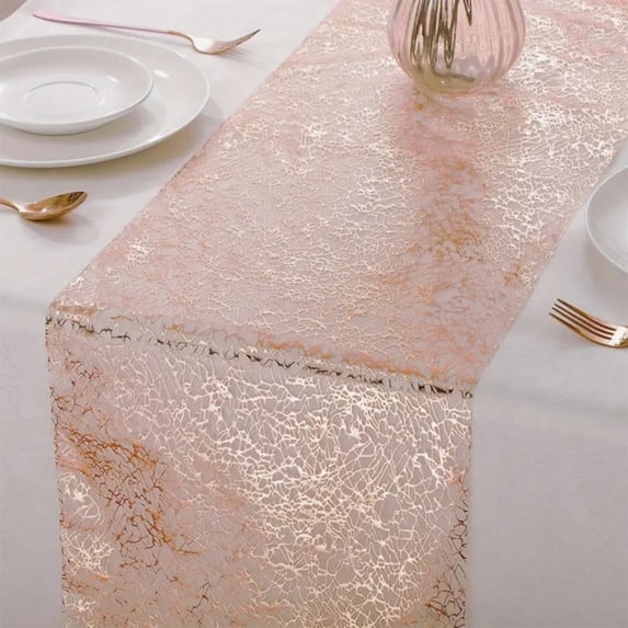 Hmgxay Table Runner, Metallic Gold Table Runner Roll with Shimmering Sequin Design, Decorative Gauze Table Cover, Elegant Mesh Table Overlay for Valentine's Day and Weddings