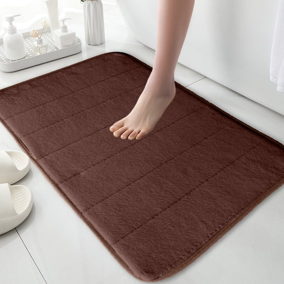 Hmgxay Thickened Fleece Floor Mat, Soft Quilted Kitchen Bathroom Rug, Non-slip Foam Foot Pad for Entrance, Water Absorbent Carpet Mat(20"x32",Coffee)