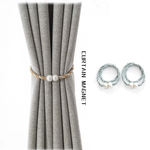 Hmgxay Two Magnetic Curtain Tiebacks, Strong Magnet Curtain Holdbacks with Decorative Weave Rope, Adjustable Curtain Straps for Convenient Drapery Management(Mint Green)