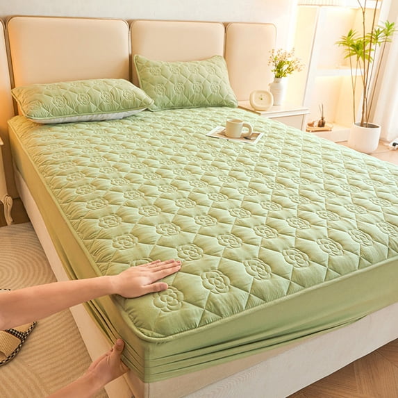 Hmgxay Waterproof Fitted Sheet, Comfortable Soft Thickened Intercalated Breathable Washed Cotton Mattress Protective Cover, Anti-Slip All Seasons Bed Sheet (78.7x70.8 Inches)