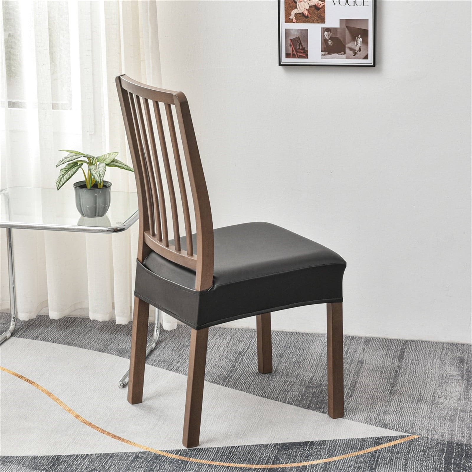 Hmgxay Waterproof PU Leather Seat Covers for Dining Chairs, Stretch Dining Room Chair Seat ...