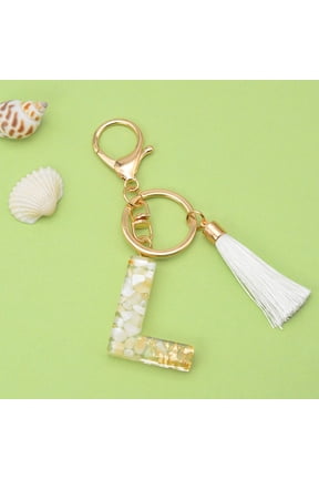 White Tassel Keychain, Customizable Letter Key Chain with Crystal Pendant, Fashionable Bag Charm, Personalized Multi-Functional Key Holder