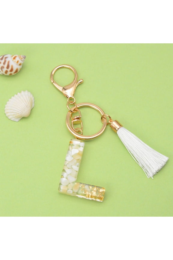 White Tassel Keychain, Customizable Letter Key Chain with Crystal Pendant, Fashionable Bag Charm, Personalized Multi-Functional Key Holder