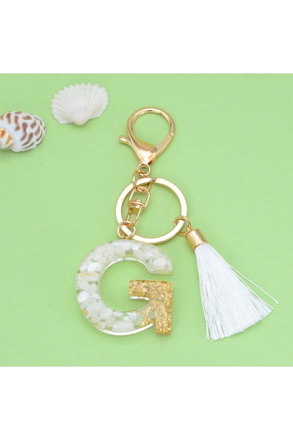 White Tassel Keychain, Customizable Letter Key Chain with Crystal Pendant, Fashionable Bag Charm, Personalized Multi-Functional Key Holder