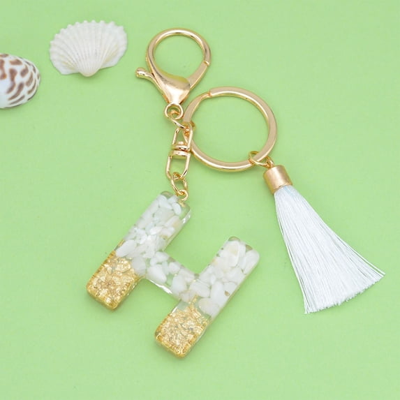 Hmgxay White Tassel Keychain, Customizable Letter Key Chain with Crystal Pendant, Fashionable Bag Charm, Personalized Multi-Functional Key Holder