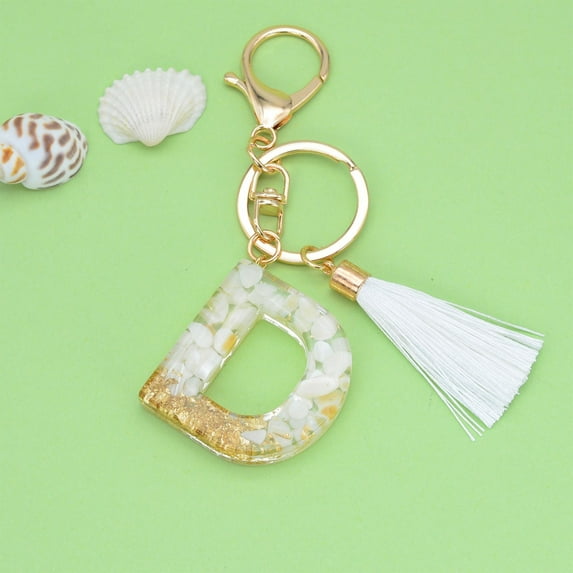 Hmgxay White Tassel Keychain, Customizable Letter Key Chain with Crystal Pendant, Fashionable Bag Charm, Personalized Multi-Functional Key Holder