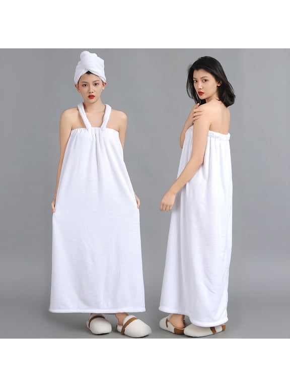 Women’s Spa Towel Wrap, 43"x47" Lightweight Bathrobe, Quick-Dry Beach Cover-Up, Adjustable Pool Shawl(White)