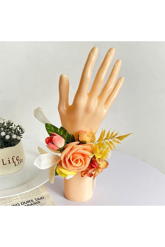 Wrist Flower Corsage, Elegant Floral Bracelet for Weddings, Three-Dimensional Rose Accessory, Beautiful Floral Wristlet for Bridesmaids(Orange)