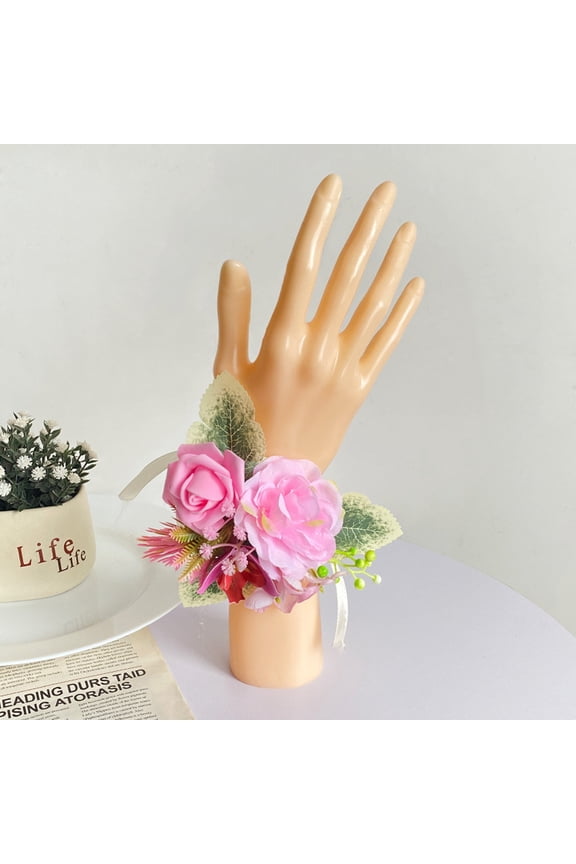 Wrist Flower Corsage, Elegant Floral Bracelet for Weddings, Three-Dimensional Rose Accessory, Beautiful Floral Wristlet for Bridesmaids(Pink)