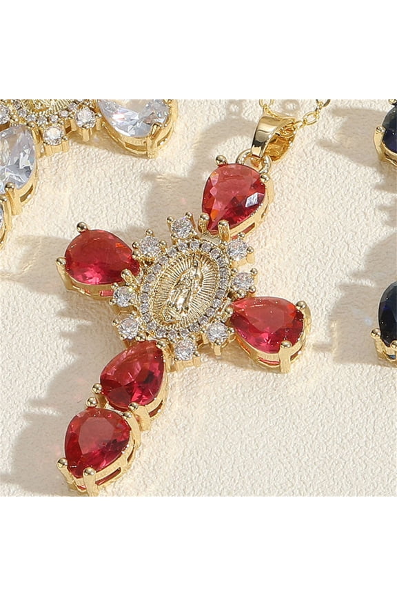 Zirconia Pendant Necklace, Elegant Opal Pendant Jewelry, Gold Plated Collarbone Chain, Exquisite Fashion Accessories for Women(Red)