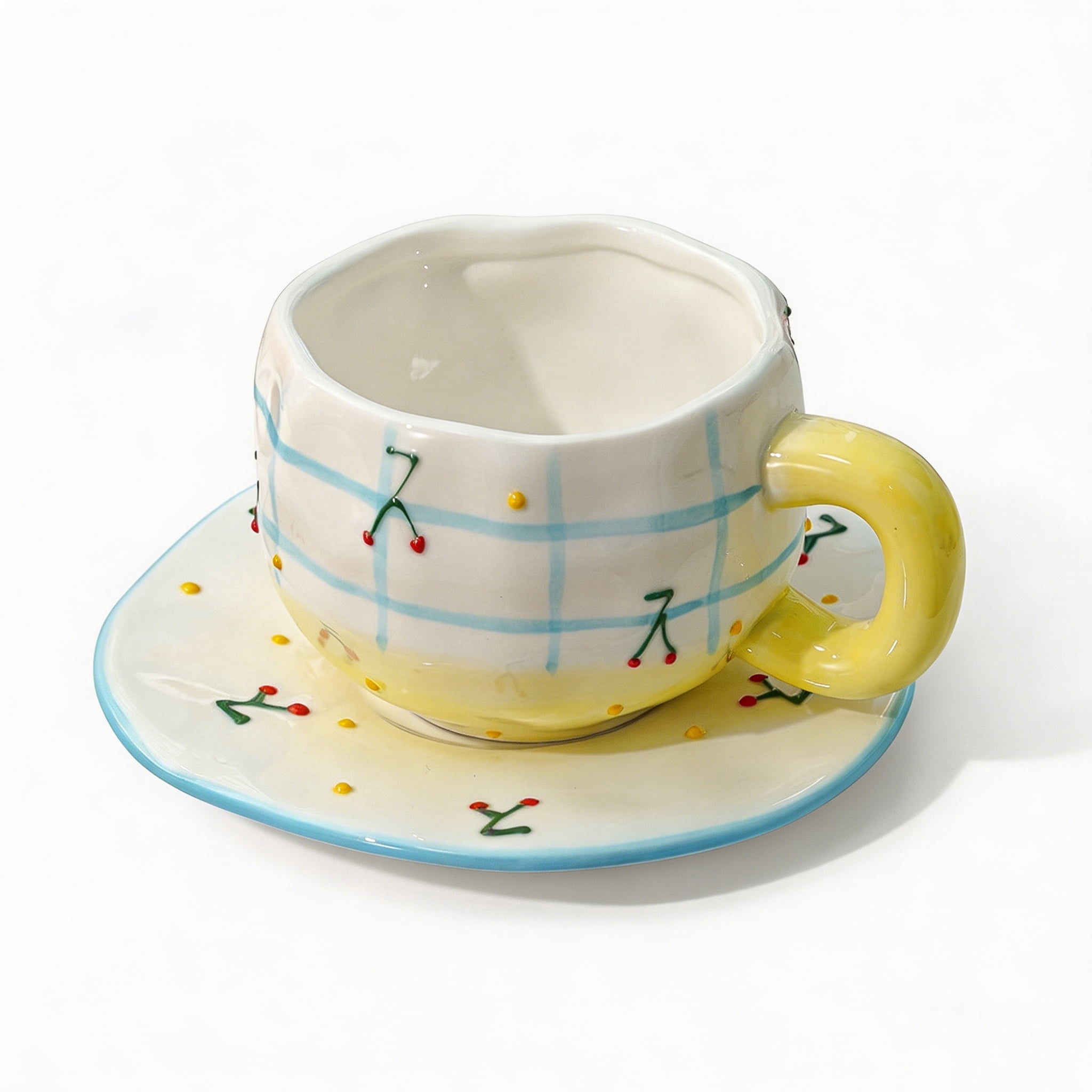 Hmhnsya Ceramic Coffee Mug with Saucer Set, Cute Cloud Coffee Mug and Cup for Office and Home, Blue Sky and White Clouds Cups, 11.83 oz/350 ml for Latte Tea Milk
