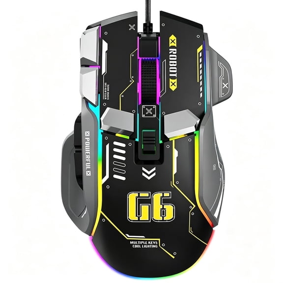 Hmhnsya G6 Gaming Mouse, Ergonomic RGB Gaming Mouse Wired with 12800 Adjustable DPI, 12 Programmable Buttons, Professional Software for Gamer Office
