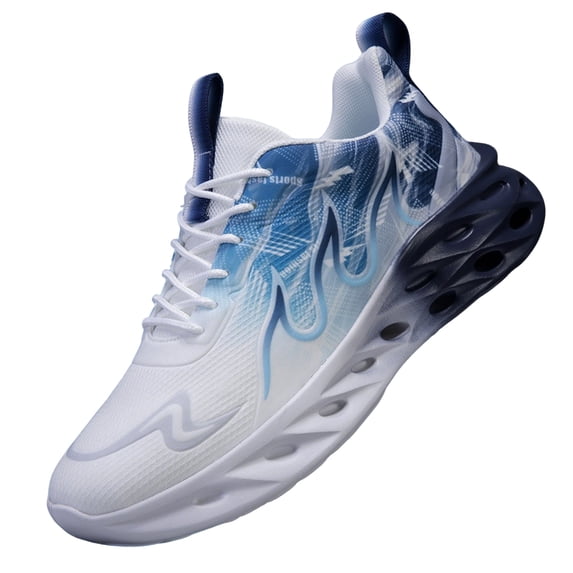 Hmhnsya Men Lightweight Breathable Mesh Running Shoes, Gradient Flame Print Hollow Shock Absorbing Blade Sole Casual Athletic Trainers for Workout Walking Sports