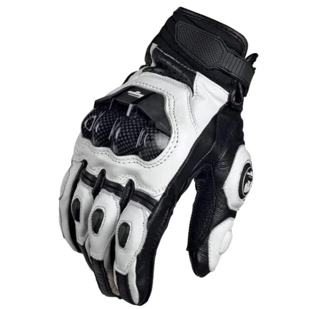 Hmhnsya Men’s Genuine Leather Motorcycle Gloves, Black & White Racing Road Riding Gloves, Summer & Winter Use
