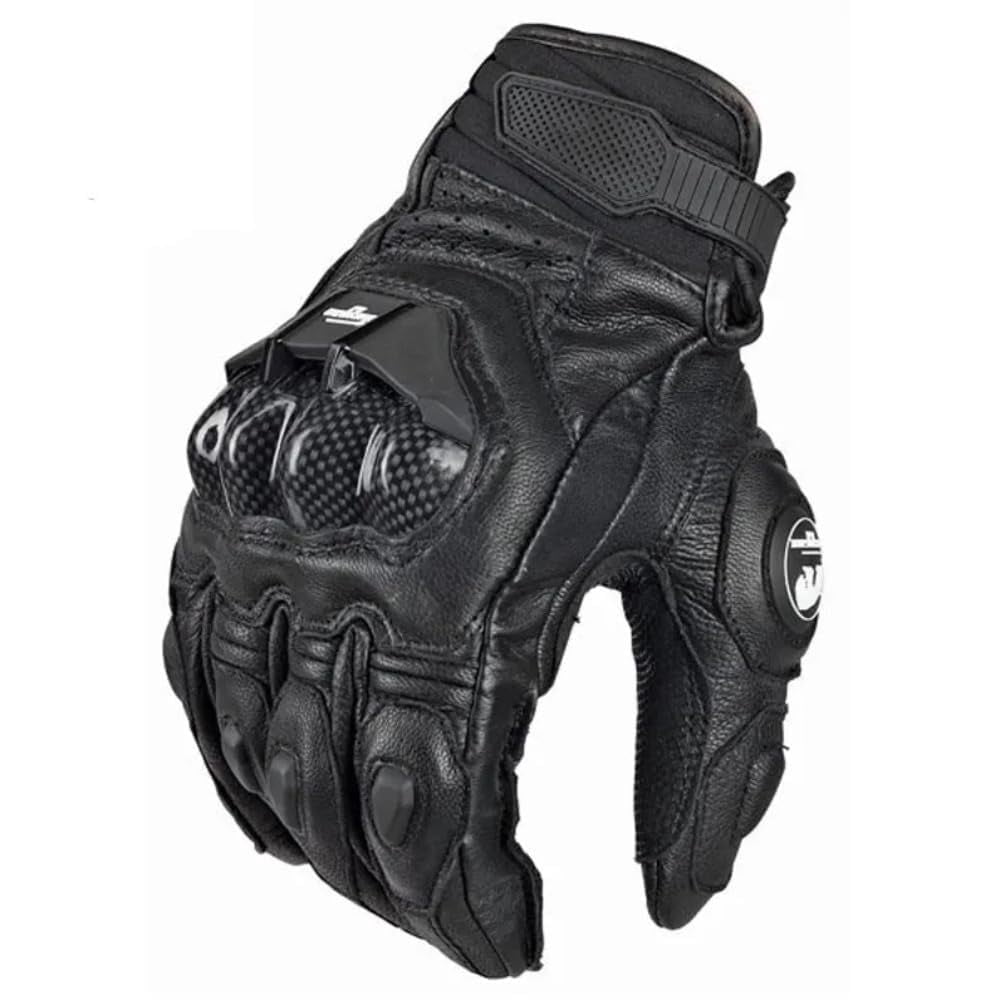 Hmhnsya Men’s Genuine Leather Motorcycle Gloves, Black & White Racing Road Riding Gloves, Summer & Winter Use