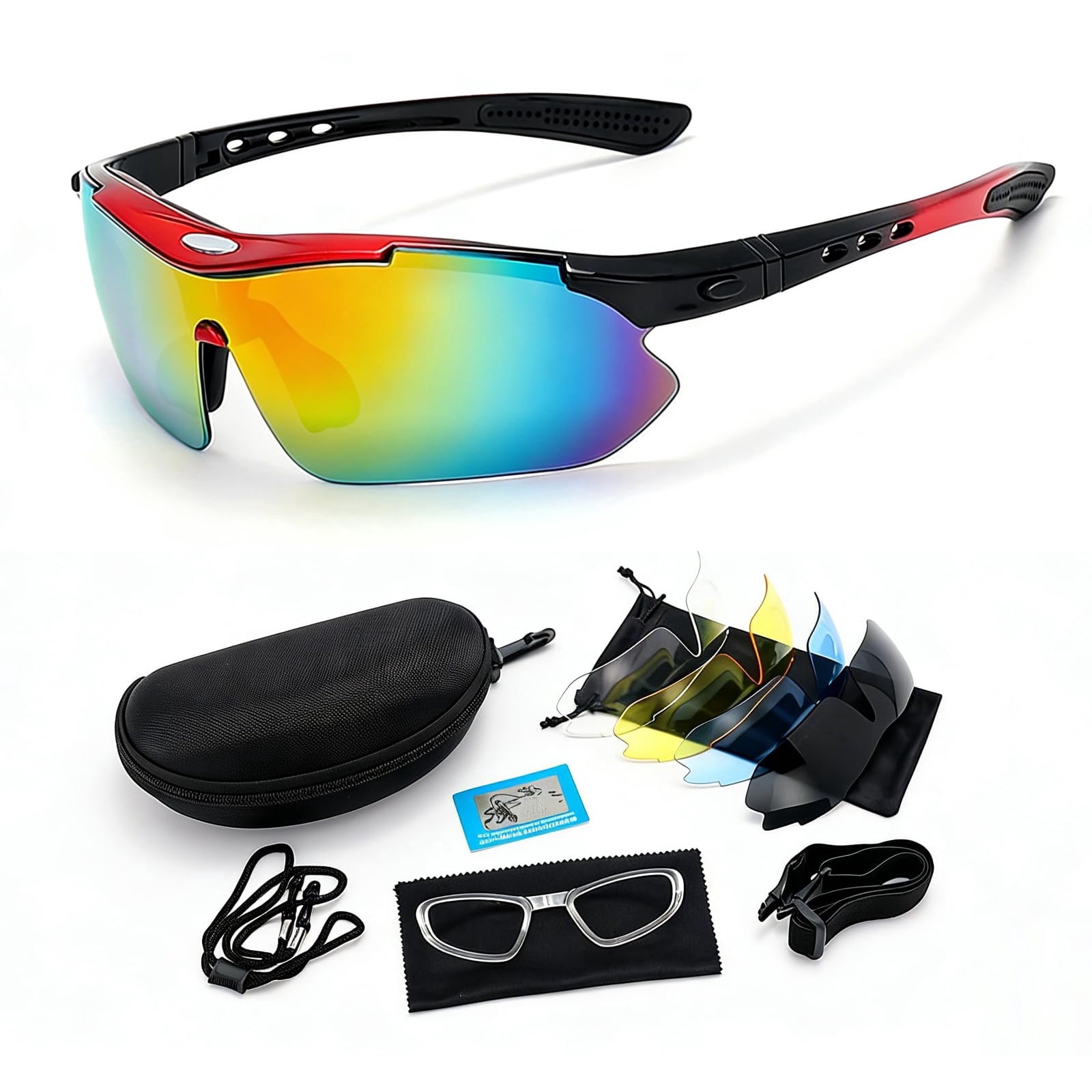 Hmhnsya Polarized Sports Sunglasses with 5 Interchangeable Lenses,Mens Womens Cycling Bike Glasses,Baseball Running Fishing