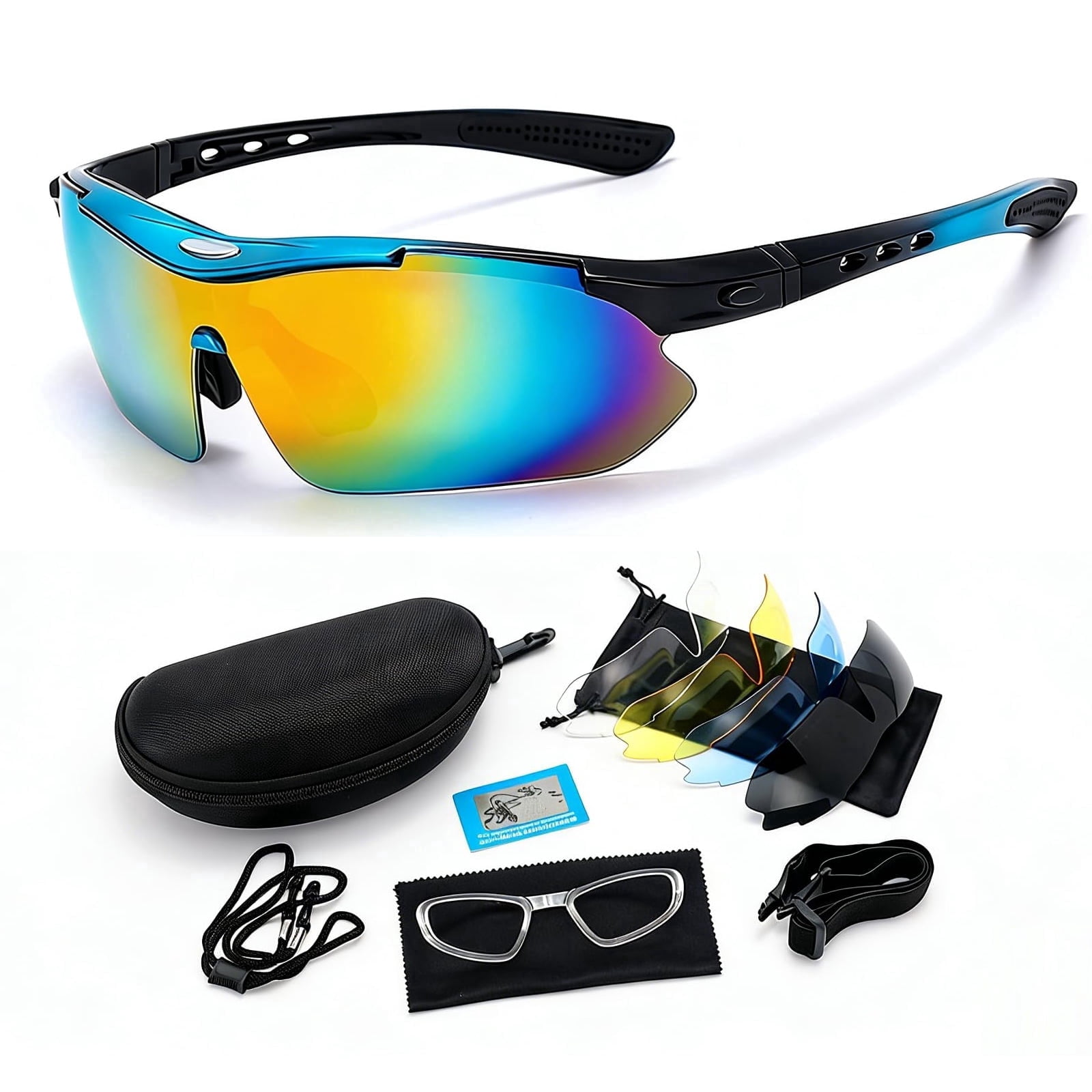 Hmhnsya Polarized Sports Sunglasses with 5 Interchangeable Lenses,Mens Womens Cycling Bike Glasses,Baseball Running Fishing