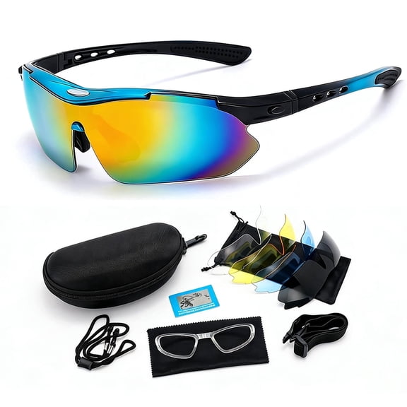 Hmhnsya Polarized Sports Sunglasses with 5 Interchangeable Lenses,Mens Womens Cycling Bike Glasses,Baseball Running Fishing