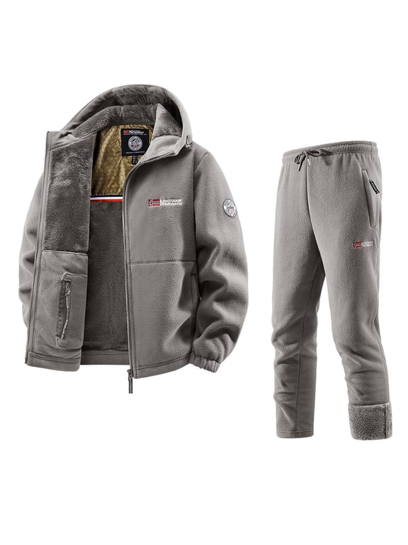 Unisex Fleece Tracksuit Set, 2-Piece Set, Winter Warm Hooded Jacket and Joggers, Drawstring Waist and Zipper Pockets, Daily Outdoor Wear