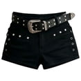 thumbnail image 1 of Hmhnsya Women Y2k Gothic Low Waist Rivet Denim Shorts With Belt, 1 of 6