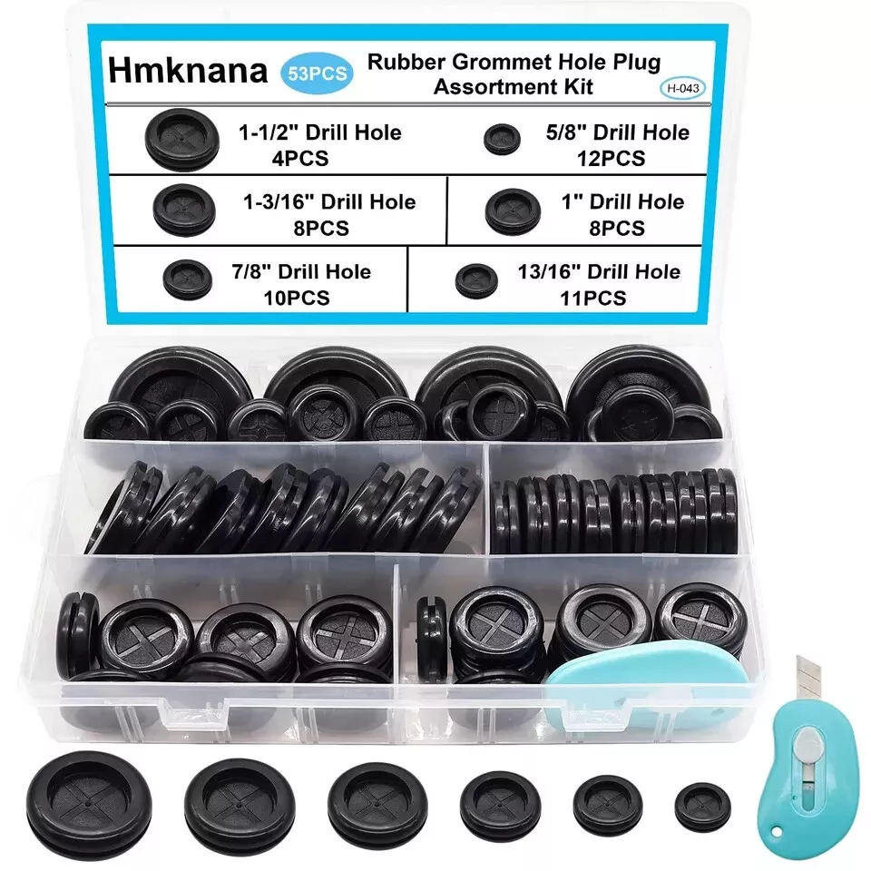 Hmknana 53Pcs Rubber Grommets For Wiring,Rubber Grommet Kit In 6 Assorted Drill