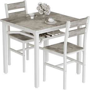 Cvortll Dining Table for 2, Wooden Dinner Table Sets, 3-Piece Industrial Square Dinette Set for Dining Room, Small Space, Grey
