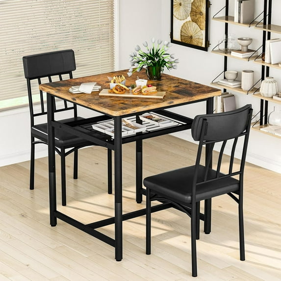 Hmlinktt Dining Table for 2, Wooden Dinner Table Sets, 3-Piece Industrial Square Dinette Set for Dining Room, Small Space, Light Brown
