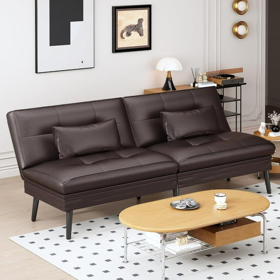 Hmlinktt Floor Sofa with 2 Pillows & Back Cushions, 5-Position Adjust Foldable Lazy Sofa Bed for Small Space Dorm Bedroom Living Room, Brown