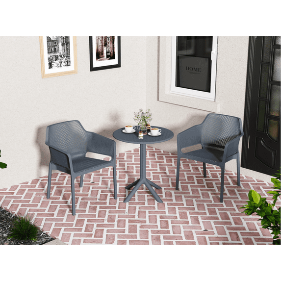 Hmluxury Furniture Set, Adult, 3-Piece Plastic Outdoor Dining Sets with 2 Chairs and 1 Table, Black