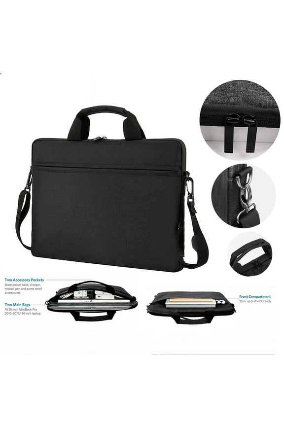 13'' 14'' 15 Inches Laptop Bag Shockproof Briefcase Shoulder Messenger Bag, Laptop Carrying Handbag for Men/Women, Black-14 inch