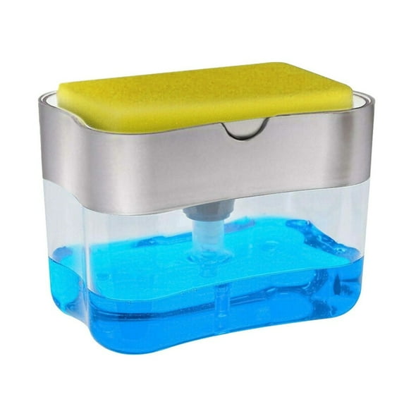 Hmount Deeroll 2 in 1 Soap Pump Dispenser & Sponge Holder Manual Press For Dish Soap And Sponge For Home Kitchen(Silver/1PCS)