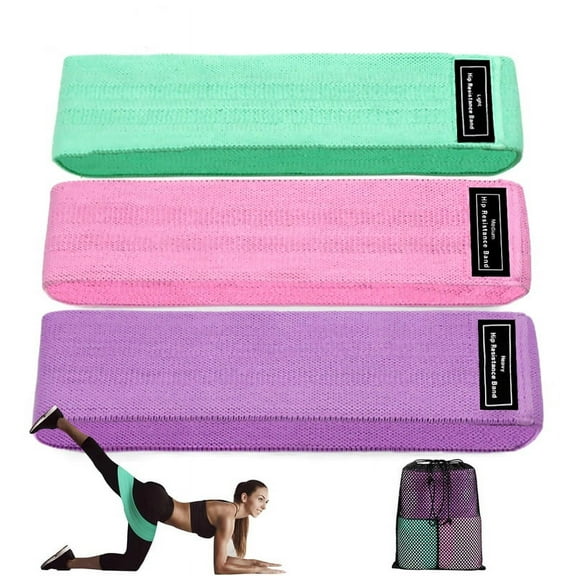 Hmount Deeroll 3PCS Fitness Hip Loop Resistance Bands Anti-slip Squats Expander Strength Rubber Bands Yoga Gym Training Braided Elastic Band(Pink+Purple+Green)