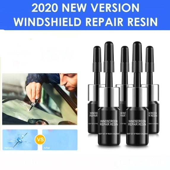 Hmount Deeroll Automotive Glass Nano Repair Fluid Kit Windshield Repair Tools, Black, 5Pcs