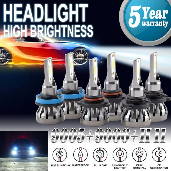 Hmount Deeroll Combo LED 9005+9006+H11 Headlight Kit High Low Fog Blubs Beam 6000K 225000LM 6x