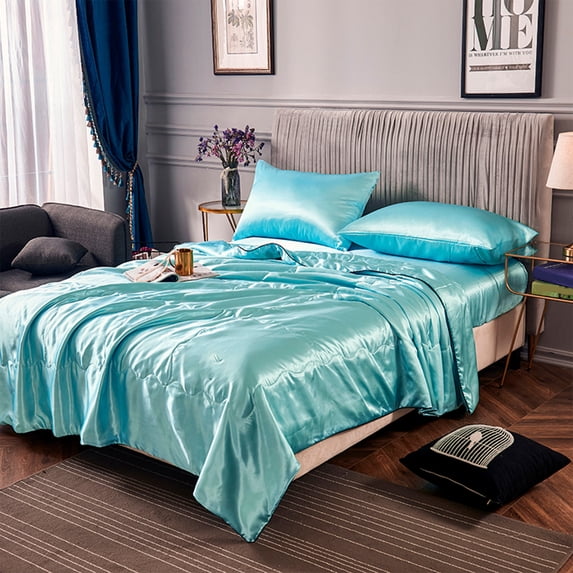 Hmsavn Bedding - Washed Silk Ice Silk Conditioning Quilt Summer Cool Quilt Double Single Quilt Core Solid Color Summer Thin Quilt