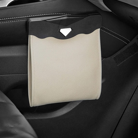 Hmsavn Car Accessories Water Proof Car Leather Trash Can Car Garbage Bin LED Hanging Back Seat Storage Bag With Light, Car Mounted Front Garbage Bin