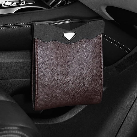 Hmsavn Car Accessories Water Proof Car Leather Trash Can Car Garbage Bin LED Hanging Back Seat Storage Bag With Light, Car Mounted Front Garbage Bin