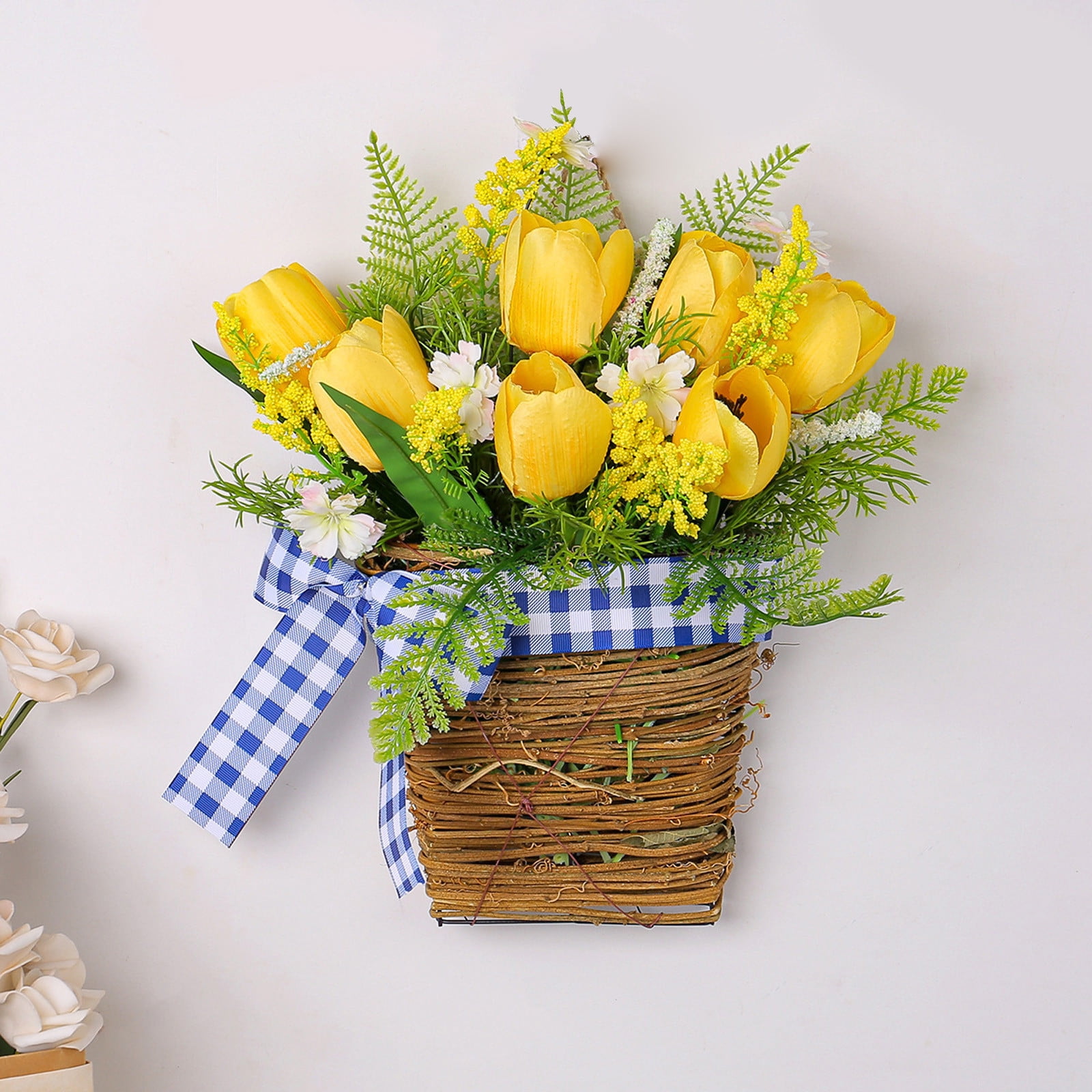 Hmsavn Fall Decor Fake Flowers Spring Tulips Flower Basket Simulated