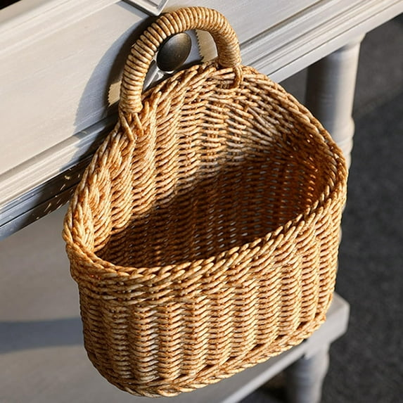 Hmsavn Organization and Storage Plastic Woven Wall Hanging Storage Basket Home Living Room Wall Decoration Hanging Basket