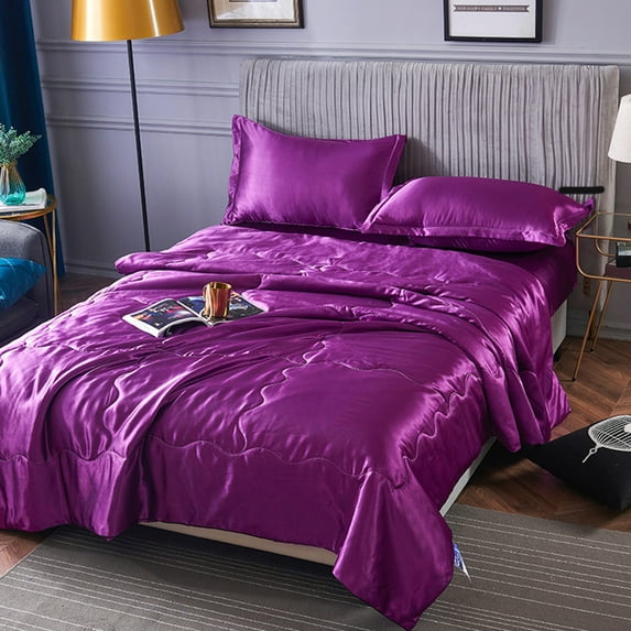 Hmsavn Washed Silk Ice Silk Conditioning Quilt Summer Cool Quilt Double Single Quilt Core Solid Color Summer Thin Quilt Purple