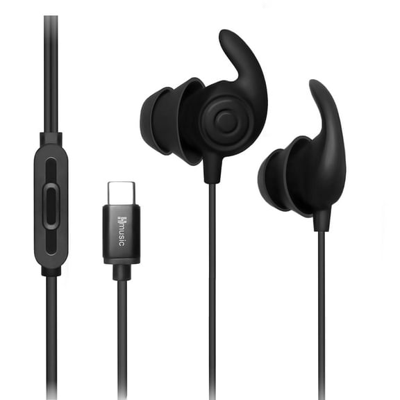 Hmusic USB C Wired Earphones, Noise Isolating In-Ear Earbuds w/ Mic Music Control, Soft Comfort for Casual Listening, Side Sleep (Black)