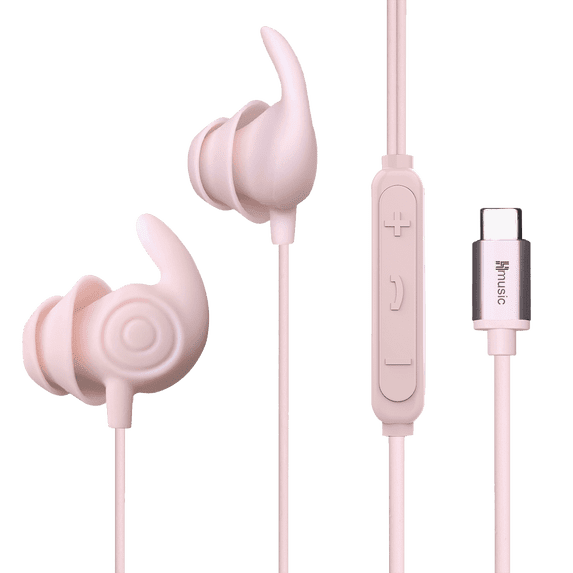 Hmusic Casual Listening Noise Canceling in-Ear Earbuds, USB Type C Wired Earphones with Mic for iPhone 16(Pink), Gummy Snail Flexible Silicone Earplug