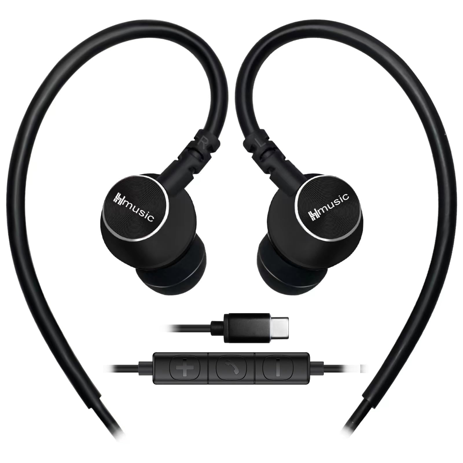 Hmusic Wired USB C Headphones, Metal Black Sports Philippines Ubuy
