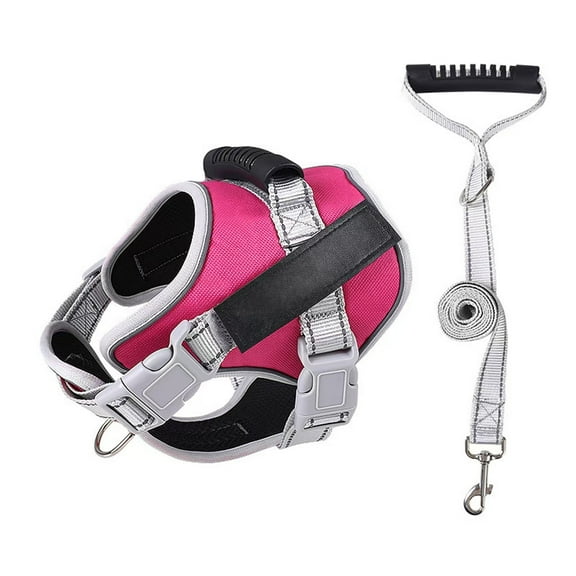 Hmyfdith Pet Chest Harness ， Reflective Oxford Vest Harness with Handle ， Leash for Dogs, Rose Red, XL