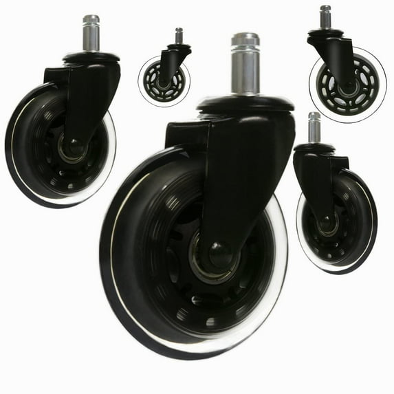 HnFshop 5/pk 3'' Heavy Duty Replacement Rollerblade Rubber Desk Chair Casters Soft PU Office Chair Wheels SET for SAVE ALL TYPES OF FLOORING Best Protection for Your Floors