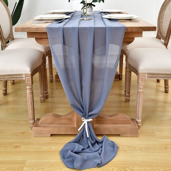 Hneeds Chiffon Table Runner Dusty Blue for Wedding, Birthday Parties, Home Decoration, and Events, Size 10 ft - 120 inches Long