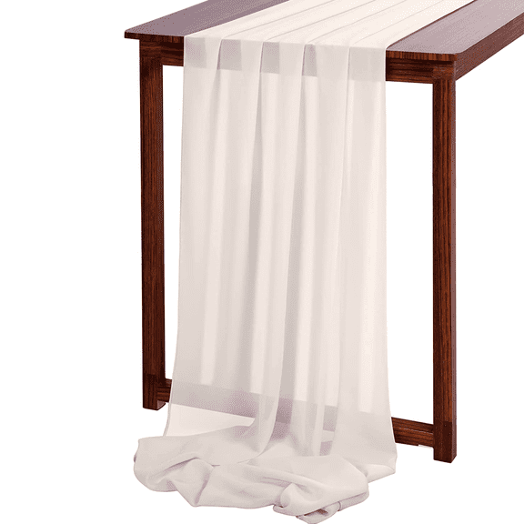 Hneeds Chiffon Table Runner Ivory for Wedding, Birthday Parties, Home Decoration, and Events, Size 10 ft - 120 inches Long