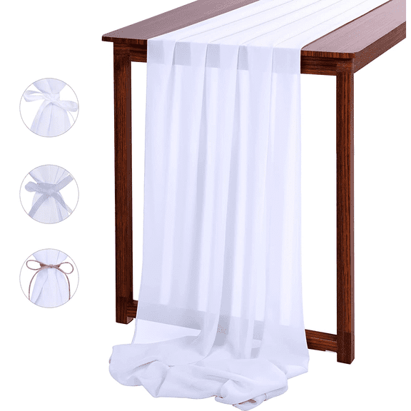 Hneeds Sheer Chiffon Table Runner, White, 10 ft Long, for Weddings, Parties, Home Decoration, and Events