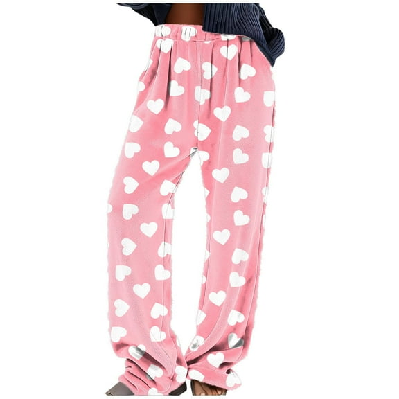 Hngshg Heart Pajama Pants for Women Valentine's Day Sleep Pants Fleece Fuzzy Plush Soft Pj Lounge Pants