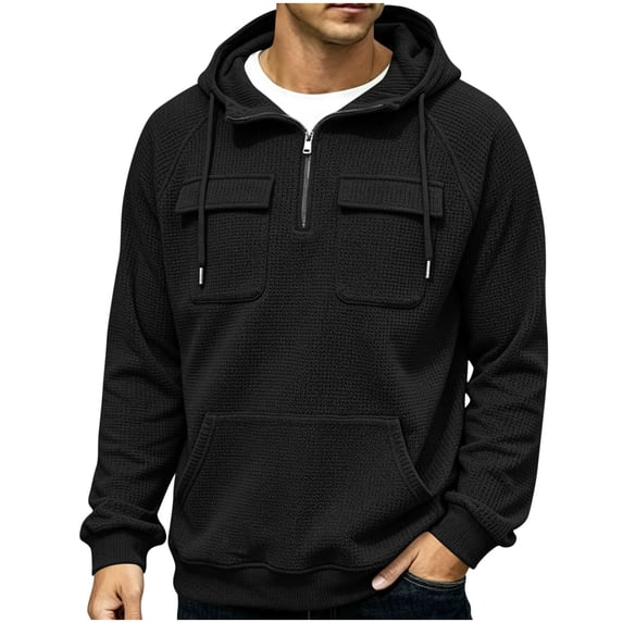 Hngshg Men's Hooded Sweatshirts Big and Tall Long Sleeve Quarter Zip Tops Textured Drawstring Pullover Hoodies